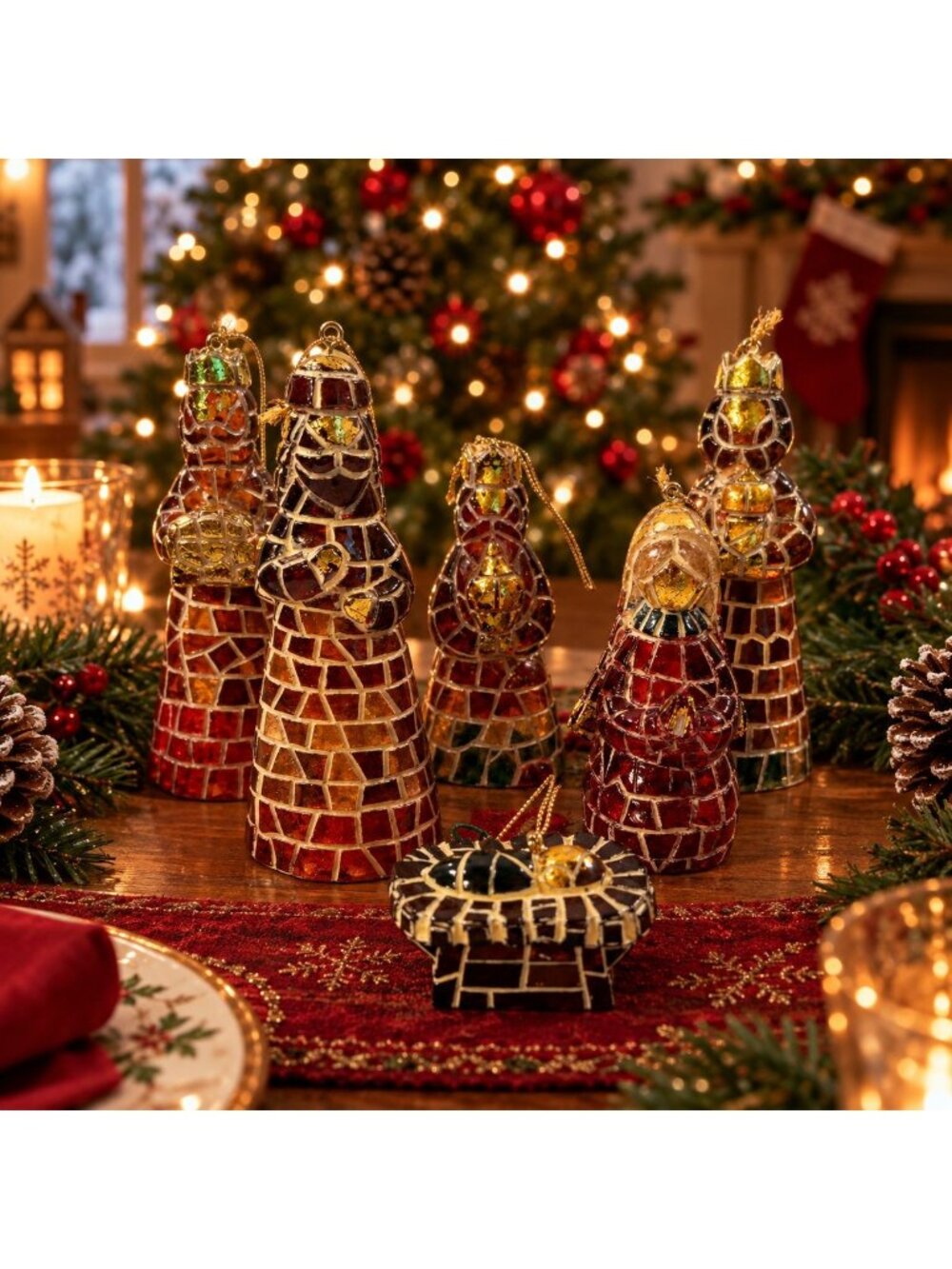 Christmas Mosaic Nativity Baby Jesus Wise Men Mary Joseph 5-pc Set